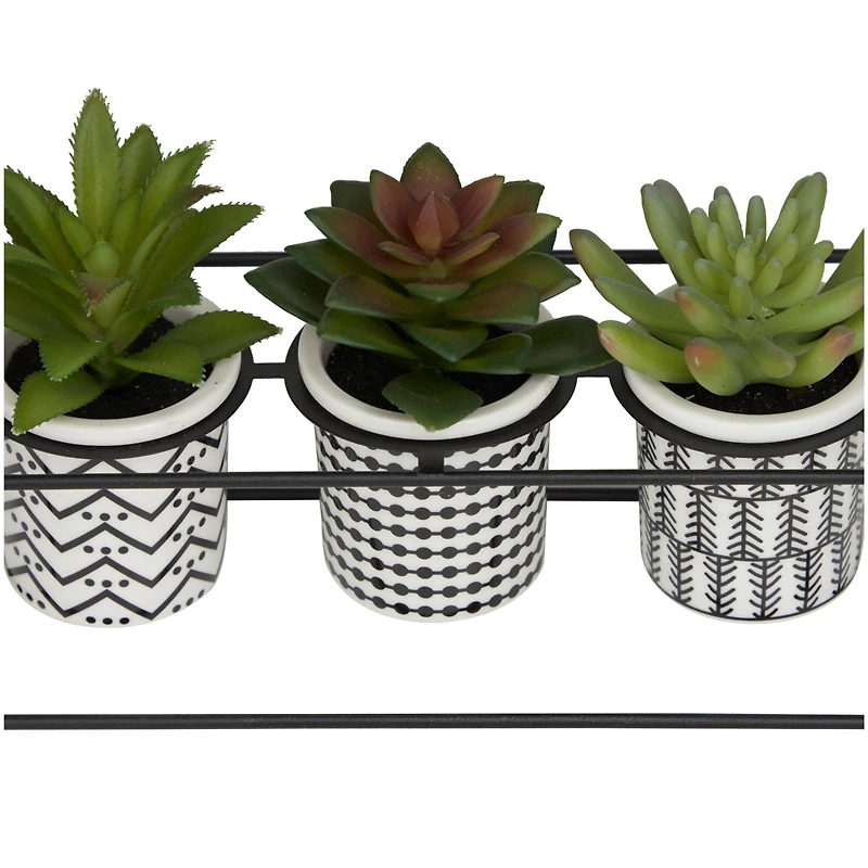 Novogratz 10" Green Faux Foliage Succulent with Tribal Pots in Black Metal Stand