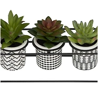 Novogratz 10" Green Faux Foliage Succulent with Tribal Pots in Black Metal Stand