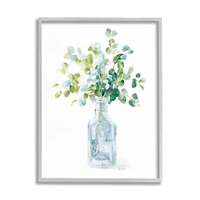Stupell Industries Flower Jar Still Life Green Blue Painting Framed Wall Art