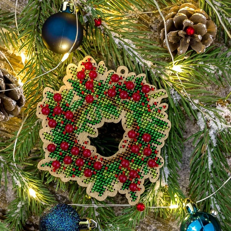 Wonderland Crafts Wreath Bead Embroidery on Wood Kit
