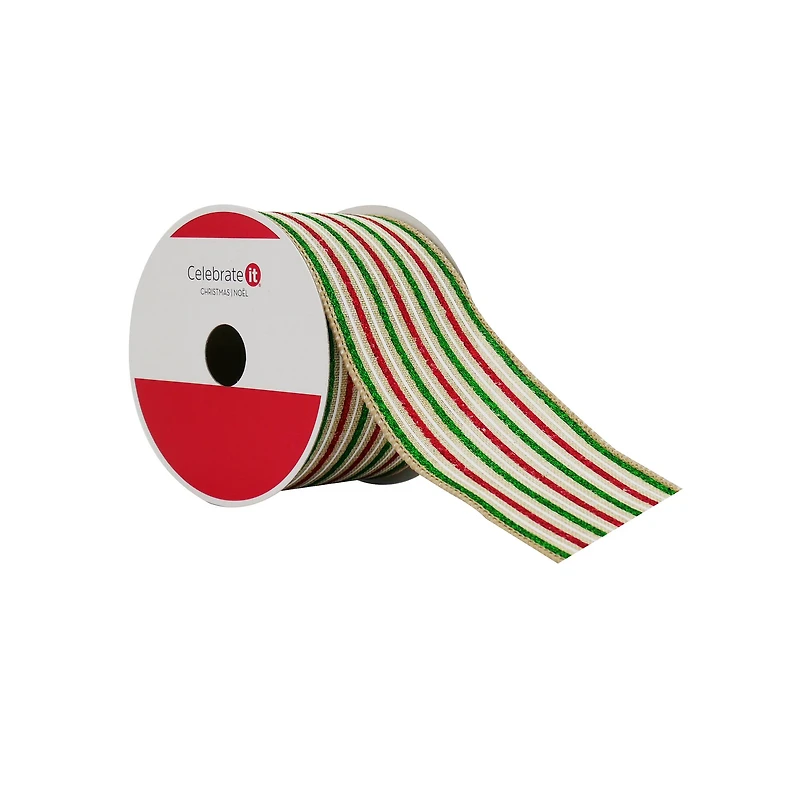 2.5" x 20ft. Red, Green & White Stripes Wired Ribbon by Celebrate It®