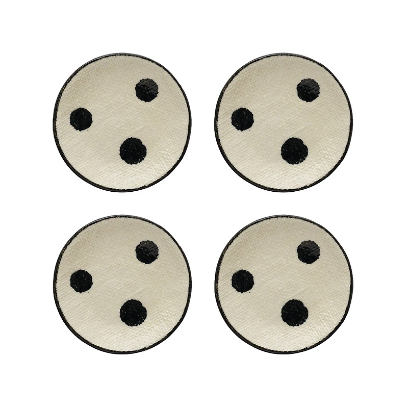 Hello Honey® 4" Ivory & Black Hand Painted Stoneware Dishes with Polka Dots, 4ct.