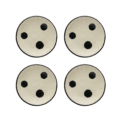 Hello Honey® 4" Ivory & Black Hand Painted Stoneware Dishes with Polka Dots, 4ct.