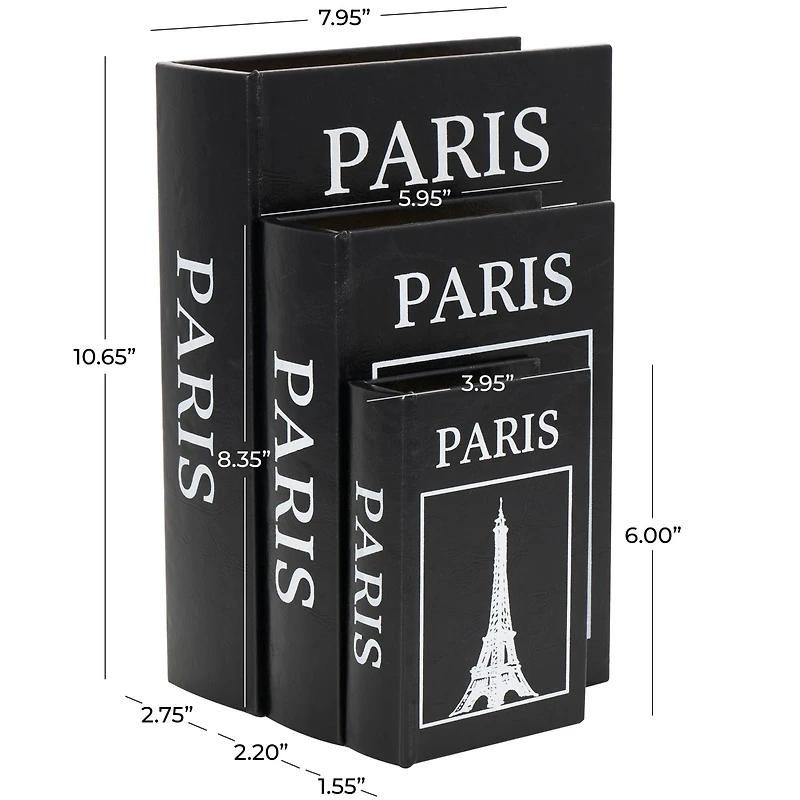 Black Eiffel Tower Paris Storage Book Box Set