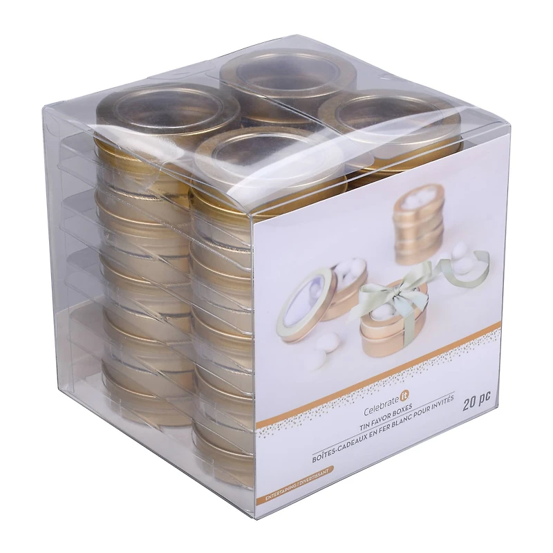2.5" Gold Round Tin Favor Boxes, 20ct. by Celebrate It™