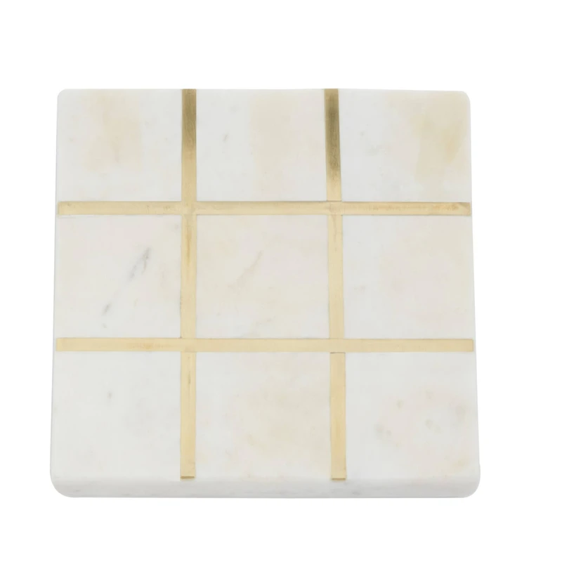 White & Gold Marble Tic-Tac-Toe Game Set