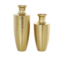 Gold Aluminum Brushed Textured Vase Set