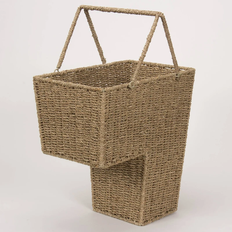 Household Essentials Seagrass & Corn Husk Wicker Stair Basket