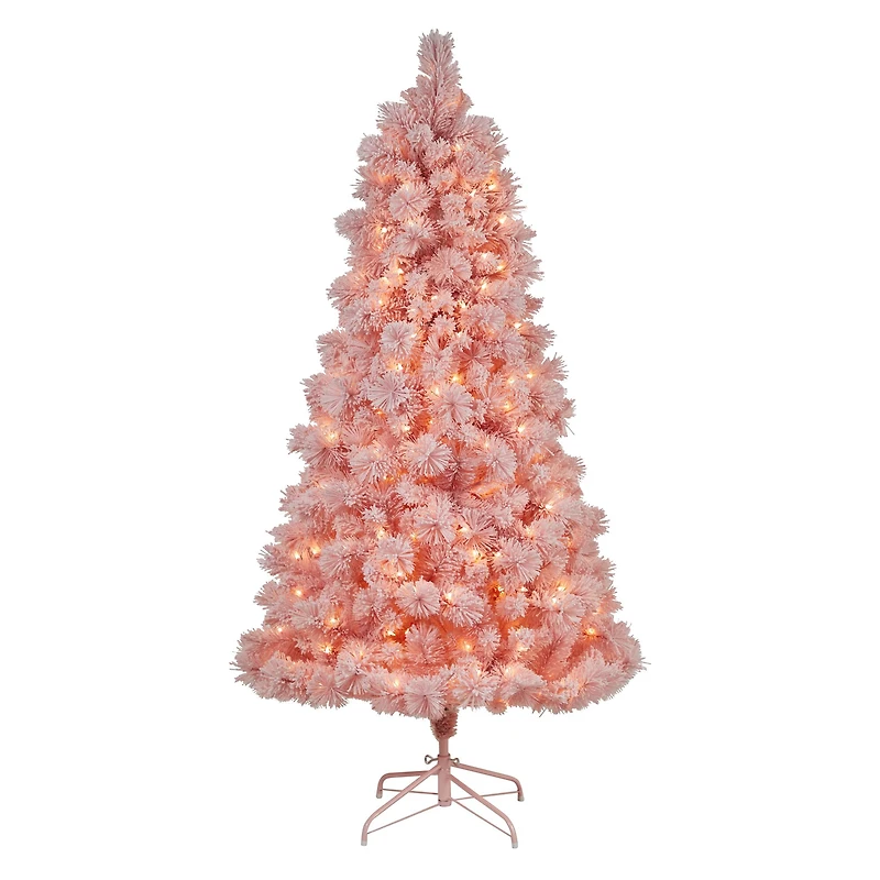 7ft. Pre-Lit Holiday Pink Cashmere Artificial Christmas Tree, White LED Lights