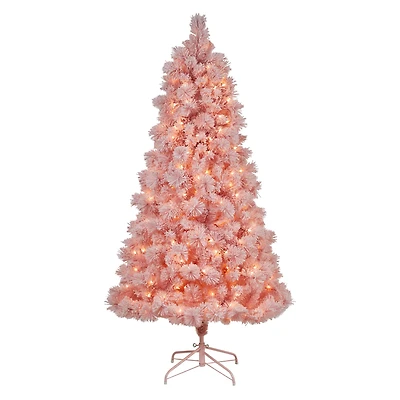 7ft. Pre-Lit Holiday Pink Cashmere Artificial Christmas Tree, White LED Lights