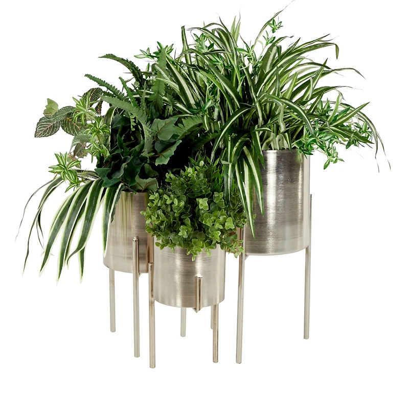 Silver Metal Contemporary Planter Set