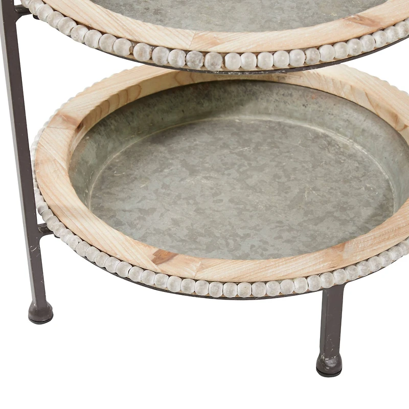 Gray Metal Farmhouse Tiered Server, 20" x 16" x 15"