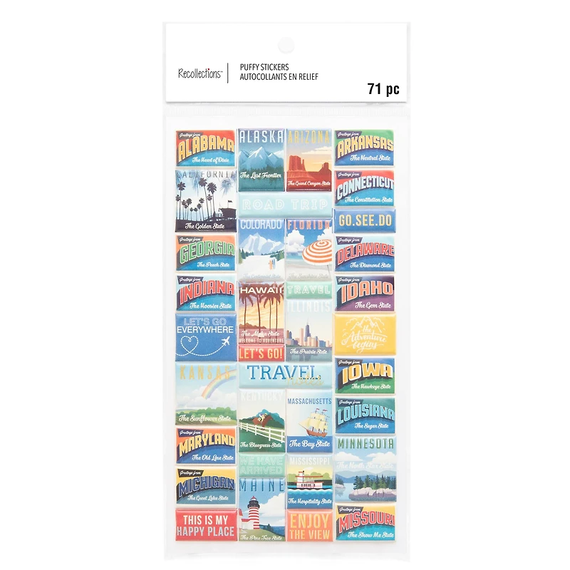 12 Pack: State Travel Photo Puffy Stickers by Recollections™