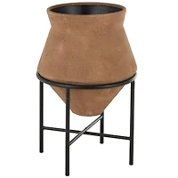 24.5" Brown Metal Wide Decorative Vase with Black Stand