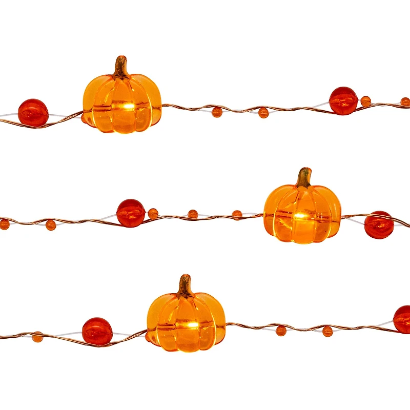 18ct. Warm White LED Pumpkin Icon & Beads String Lights by Ashland®