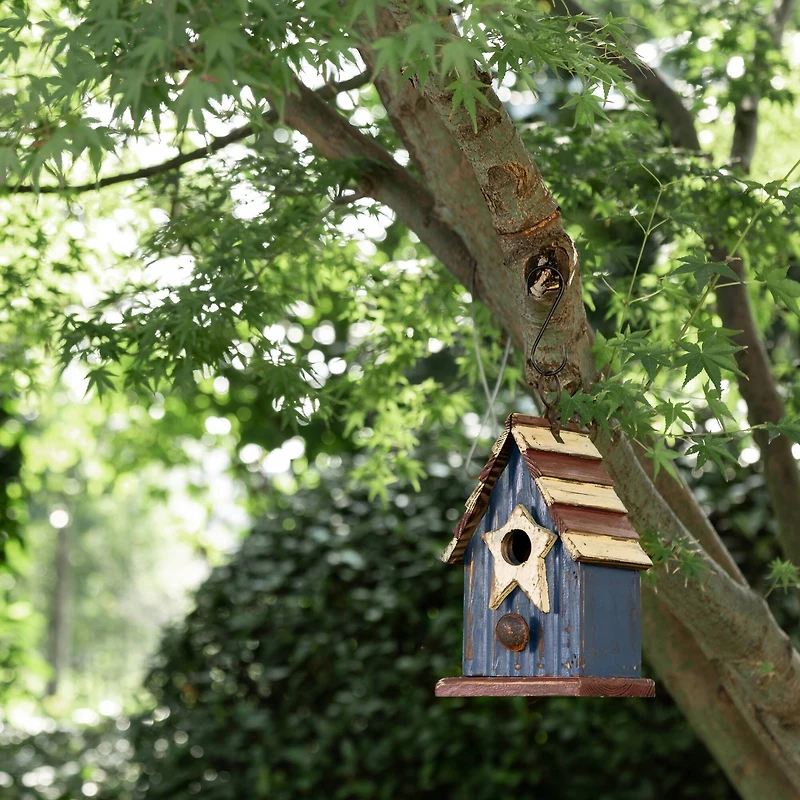 Glitzhome® 9" Solid Wood & Metal Rustic Style Birdhouse