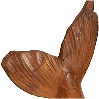 Brown Teak Wood Whale Handmade Tail Live Edge Sculpture with Intricate Carvings Set