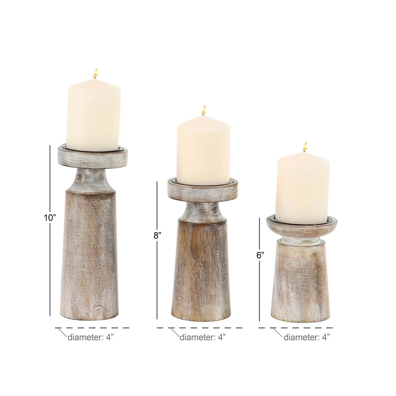 Brown Mango Wood Natural Candle Holder Set