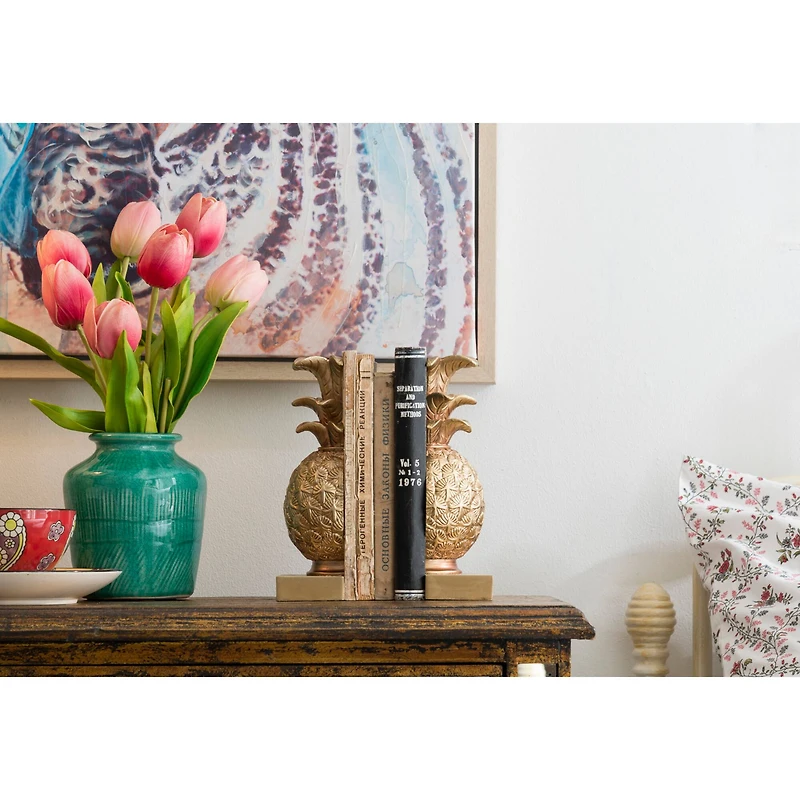 Hello Honey® 9" Pineapple Shaped Gold Bookend Set