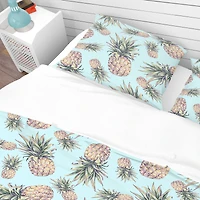 Designart 'Pineapples on a Light Blue Background' Tropical Bedding Set