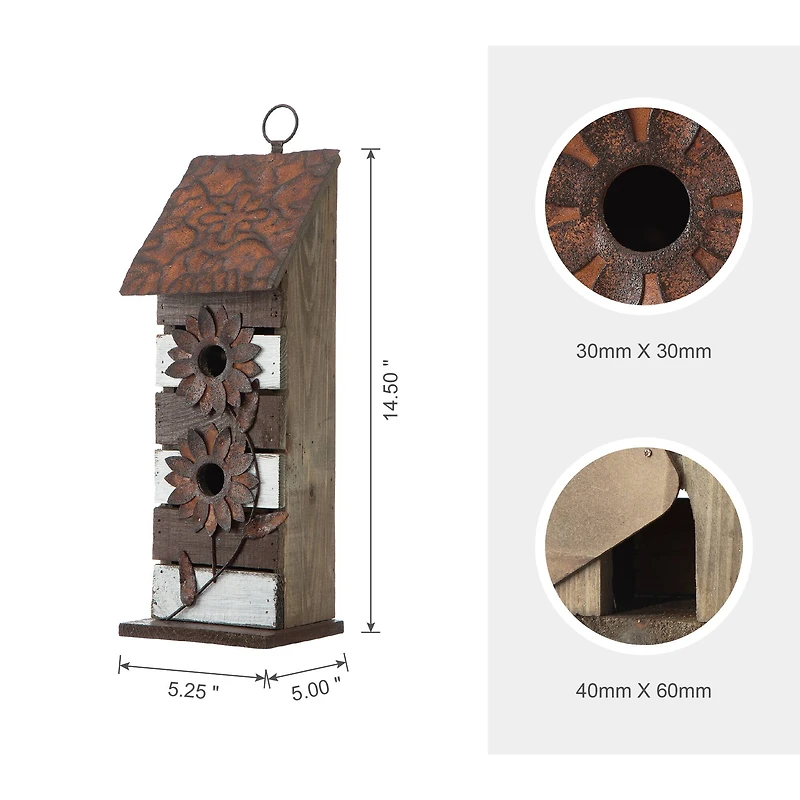 Glitzhome® 14.5" Brown & White Pallet Distressed Birdhouse