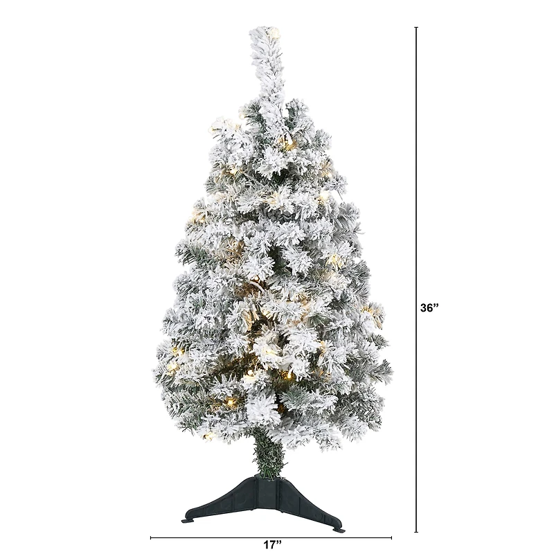 3ft. Pre-Lit Flocked Rock Springs Spruce Artificial Christmas Tree, Clear LED Lights