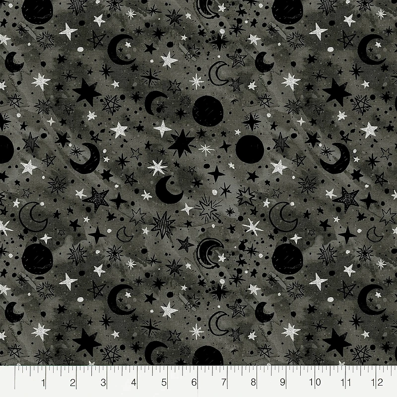 Fabric Editions Gray Starry Night Cotton Fabric