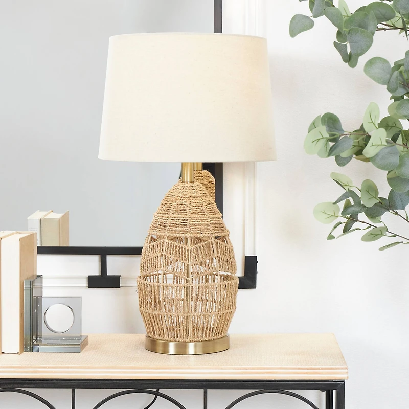 Brown Wicker Handmade Woven Table Lamp