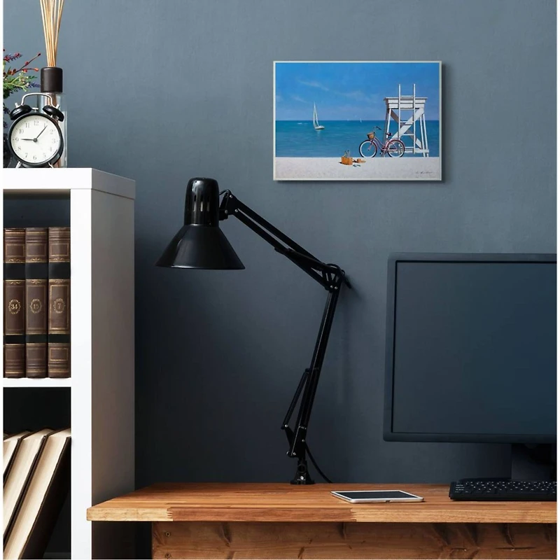 Stupell Industries Pink Bicycle at Lifeguard Stand Beach Wood Wall Plaque