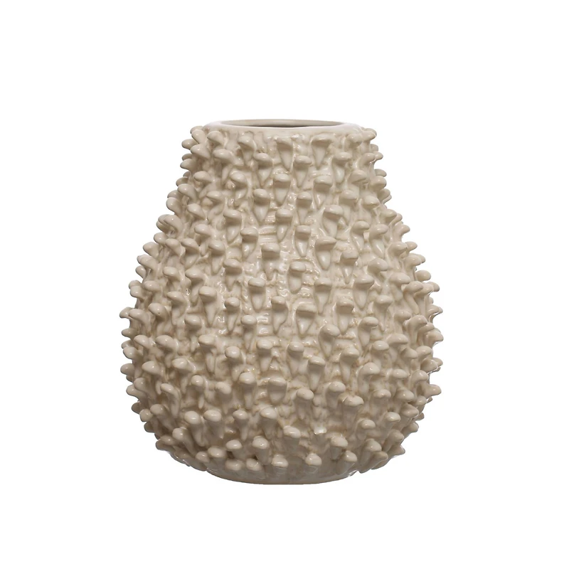 Hello Honey® 10" Cream Round Embossed Stoneware Formed Vase