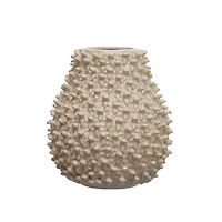 Hello Honey® 10" Cream Round Embossed Stoneware Formed Vase