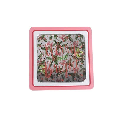 Merry and Bright Holly with Clear Window Square Christmas Tin by Makery™