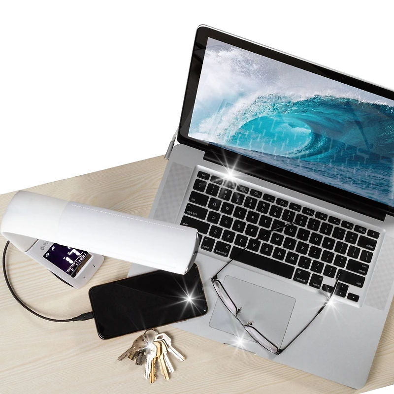 OttLite Thrive LED Sanitizing Desk Lamp with Clock & USB Charging