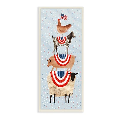 Stupell Industries Americana Stacked Farm Animals Watercolor Chicken Goat Pig and Sheep Wall Plaque Art