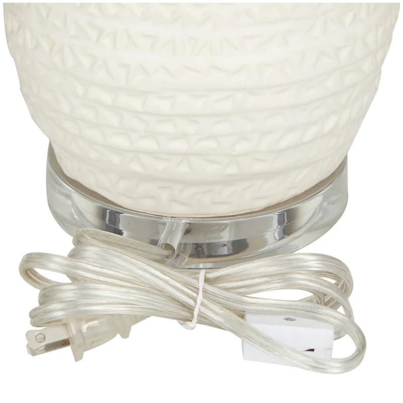 Cream Ceramic Gourd Style Base Table Lamp with Drum Shade 14" x 14" x 25"