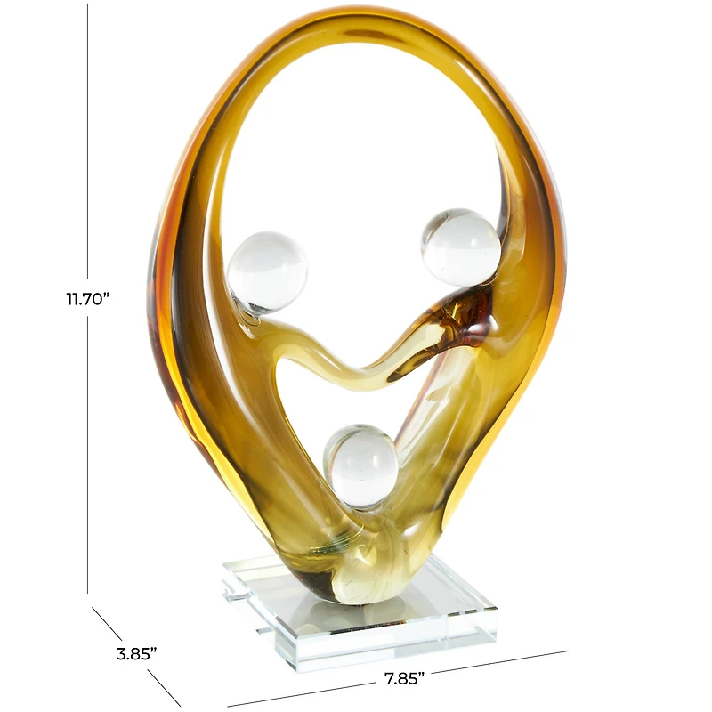 11.75" Orange Abstract Family Curved Glass Sculpture