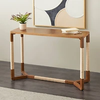 47.25" Brown Wooden Living Room Console Table with Rope Wrapped Frame