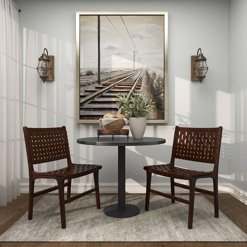 12" Brown Wood Tray with Black Metal Legs