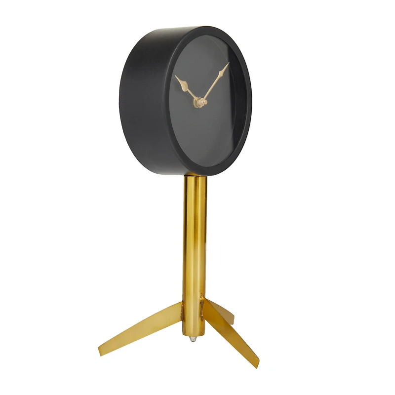 The Novogratz 13" Black Stainless Steel Clock with Gold Stand
