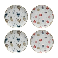 Hello Honey® 8" Round Bird & Ornament Print Stoneware Holiday Plates, 4ct.