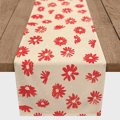 Painted Orange Flowers Cotton Twill Runner