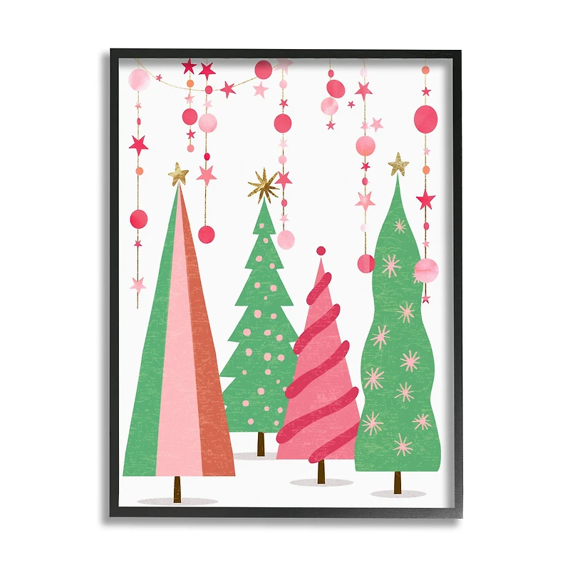 Stupell Industries Pink & Green Christmas Trees Framed Giclee Art