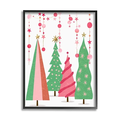 Stupell Industries Pink & Green Christmas Trees Framed Giclee Art