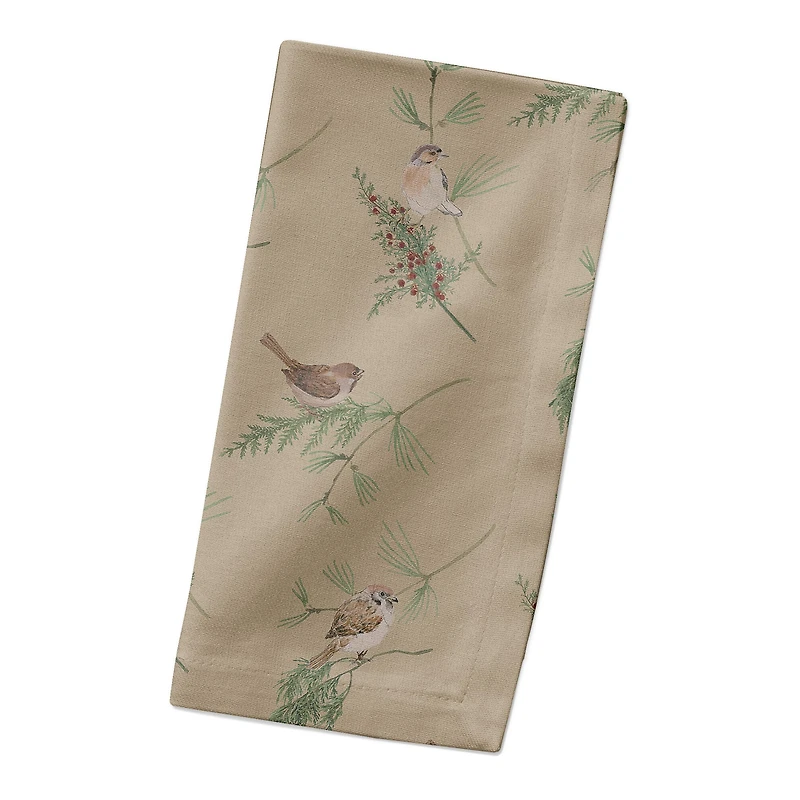 Pine Birds on Brown Cotton Twill Napkin