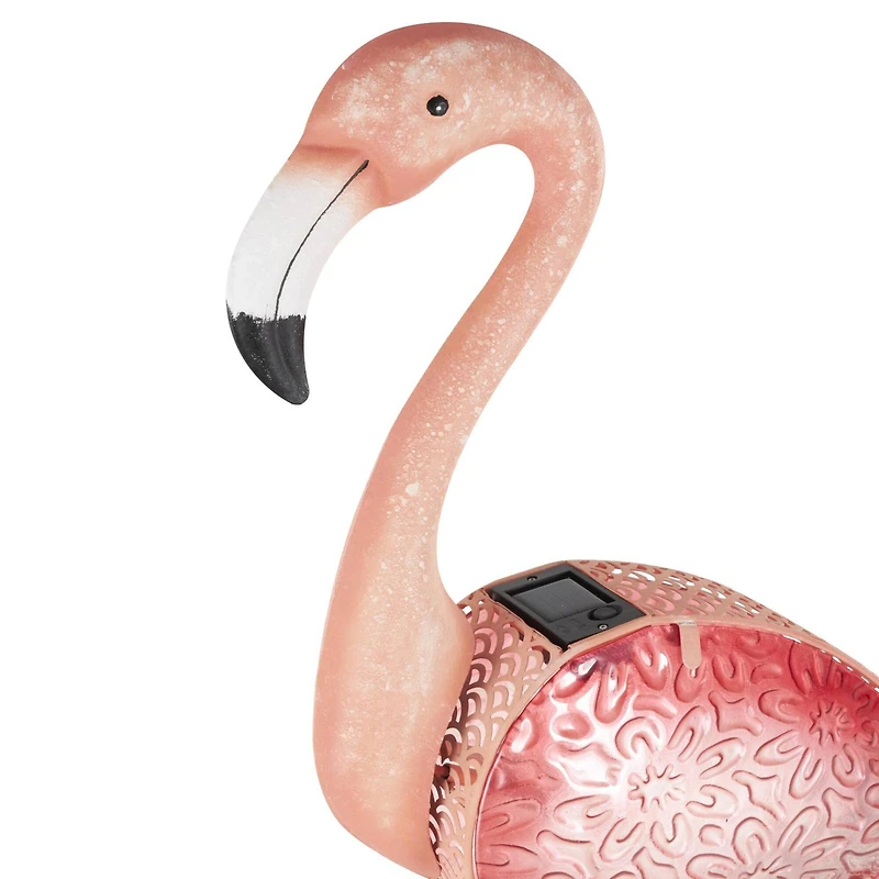 46" Tall Floral & Shimmer Pink Metal Flamingo Garden Sculpture Set