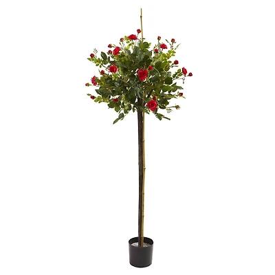3ft. Potted Red Rose Topiary Silk Tree