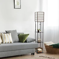 Lalia Home Metal Floor Lamp with Storage Shelves and Linen Shade