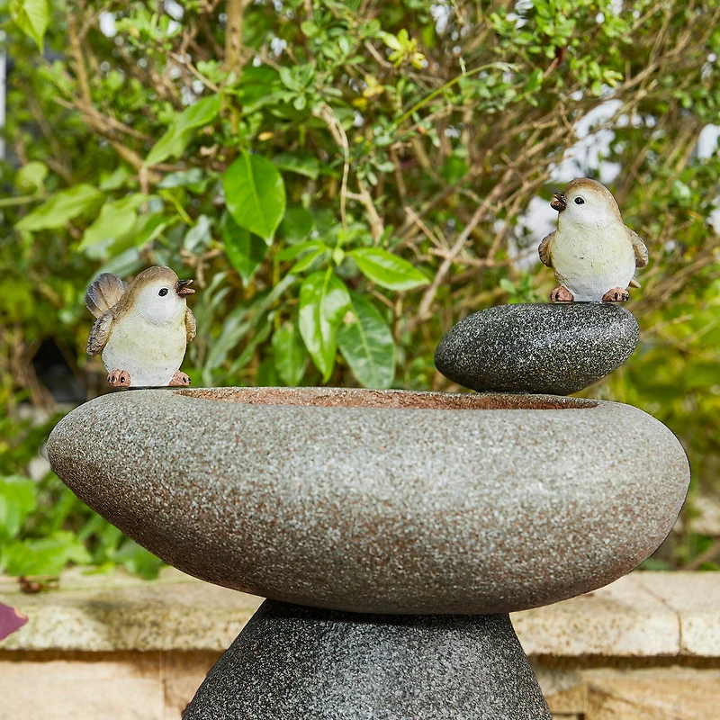 Glitzhome® 20.75" Zen-Style Faux Stone Texture Outdoor Birdbath Fountain with LED Light