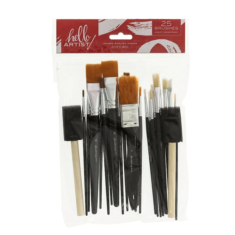 Hello, Artist! 25 Piece Craft Brush Value Pack
