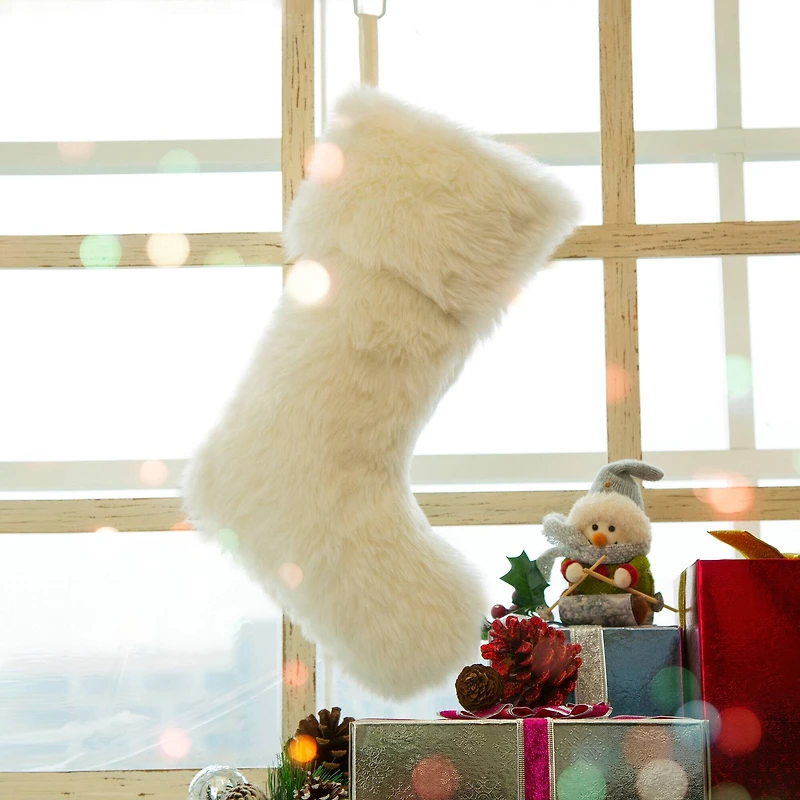Glitzhome® 21" White Plush Christmas Stocking